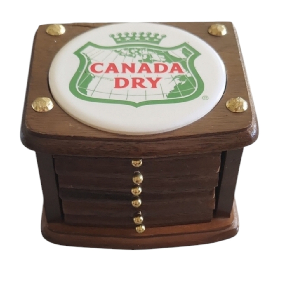 Vintage Canada Dry Wood Coaster Set